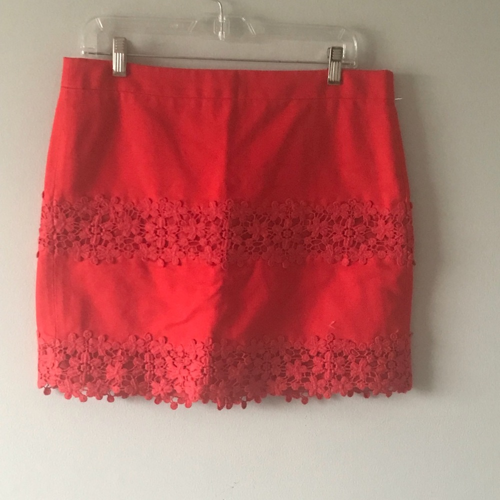 J crew red mini skirt size 8 lace and cotton skirt